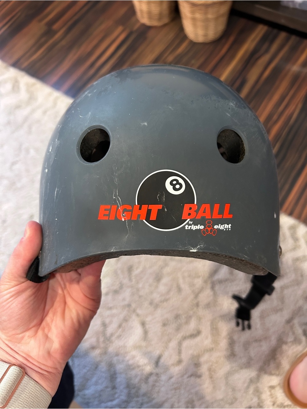 Eight Ball Youth Skate/Sports Helmet in Dark Gray with Orange Logo